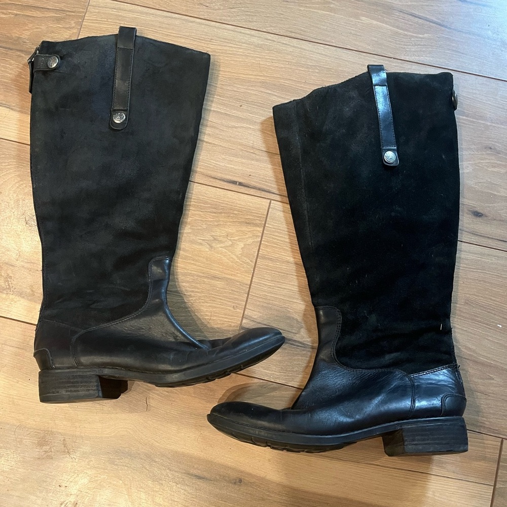 Sam Edelman Pembrooke Tall Riding Boots Black Leather Suede Back Zip Women’s 8